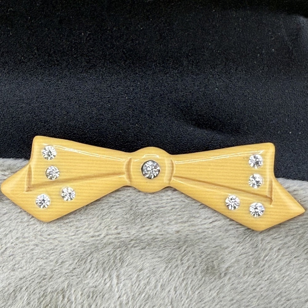 Vintage Bow Brooch Rhinestone Celluloid